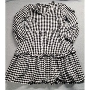 J. Crew Factory Cotton Poplin Tiered‎ Ruffle Mini Dress in Black White Gingham L